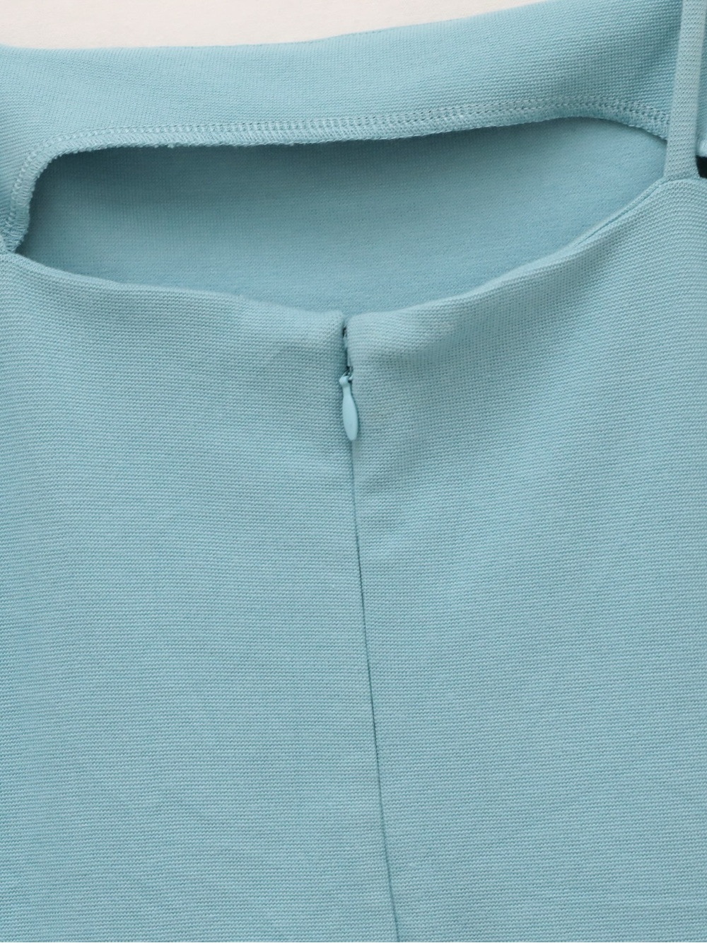 NWOT Oak + Fort Spaghetti-Strap Ponte Knit Mini Dress muted pastel blue S new - Picture 8 of 8